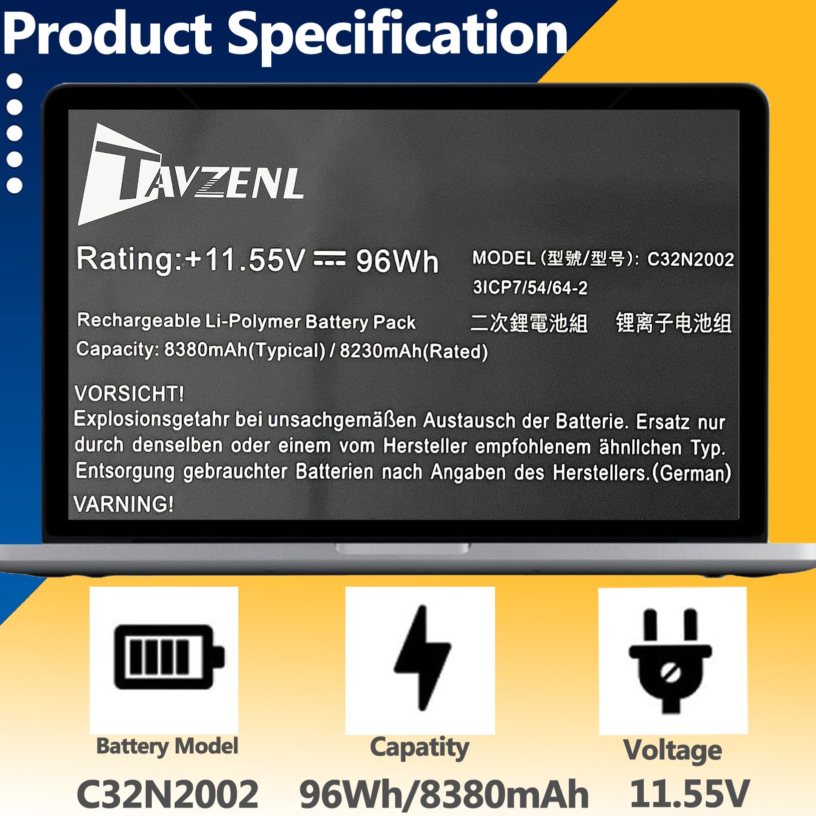 Amazon.com: TAVZENL C32N2002 96Wh Battery Replacement for Asus