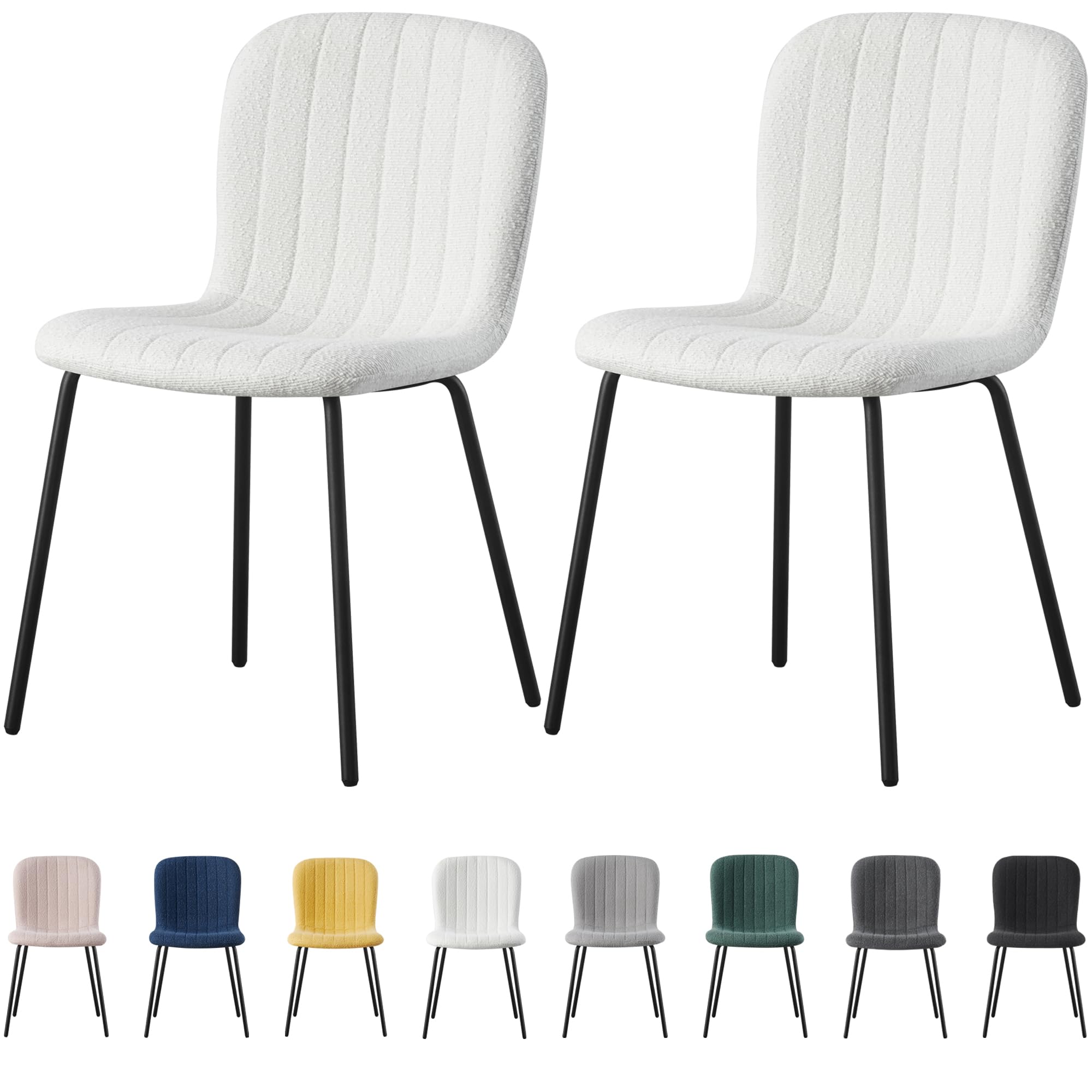mcc direct Set of 2 Soft Fabric Dining Chairs with Upholstered Seat and Metal Legs for Dining Room, Living Room and Kitchen Room - New Bella (Beige)