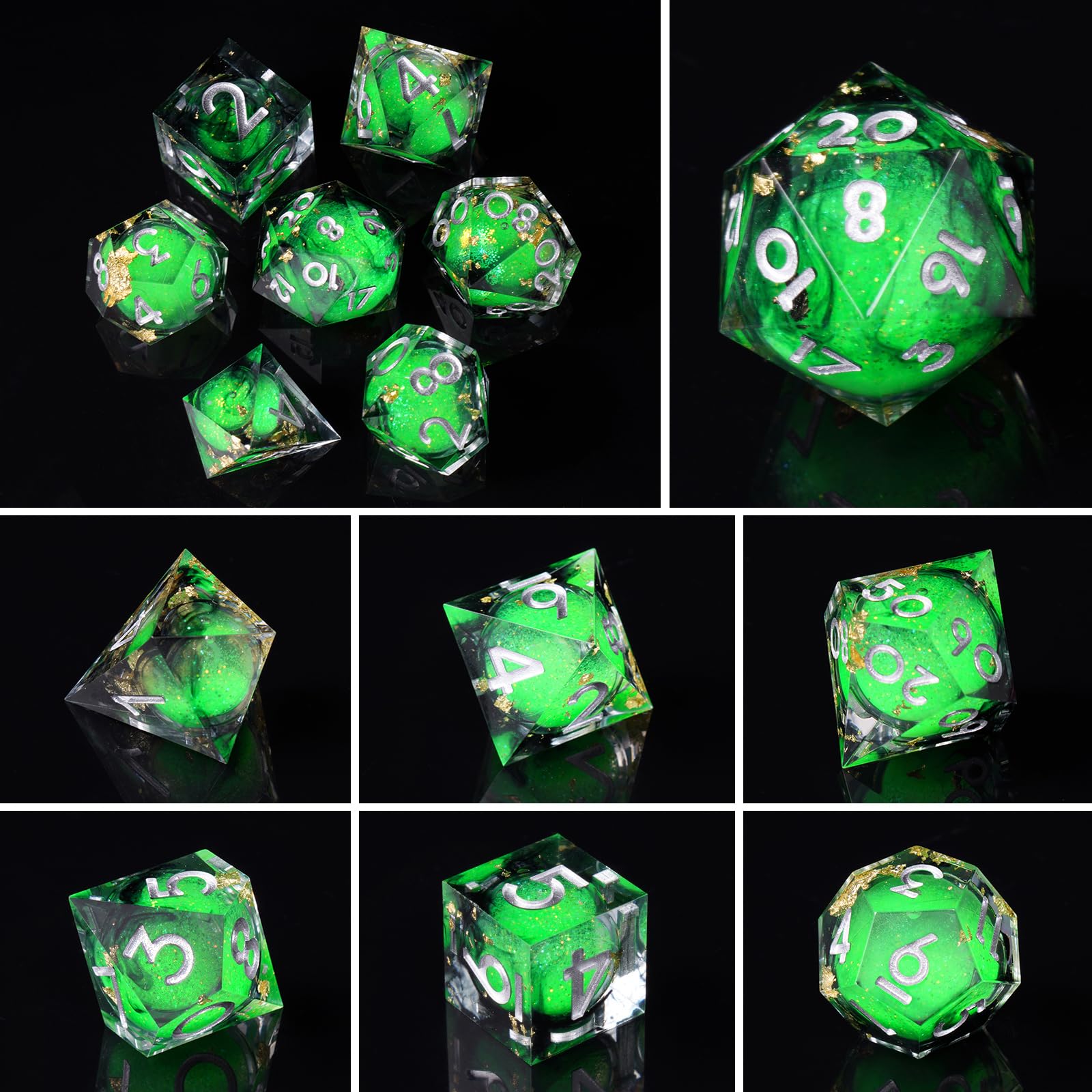 ORUZA 7 PCS Liquid Core DND Dice Resin Sharp Edge Dice Gold Foil Polyhedral D&D Dice Set for Dungeons and Dragons RPG MTG Table Games - Image 2
