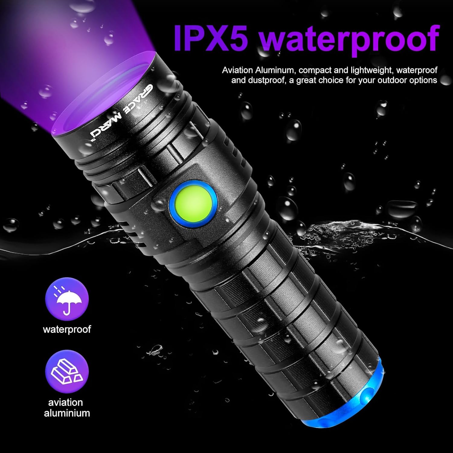 50W 365nm Rechargeable UV Flashlight, 3 Modes LED UV Light, High Power Black Light Flashlight with Filter for Pet Urine Detection, Scorpion Finding, Leak Detector, Money & ID Verification