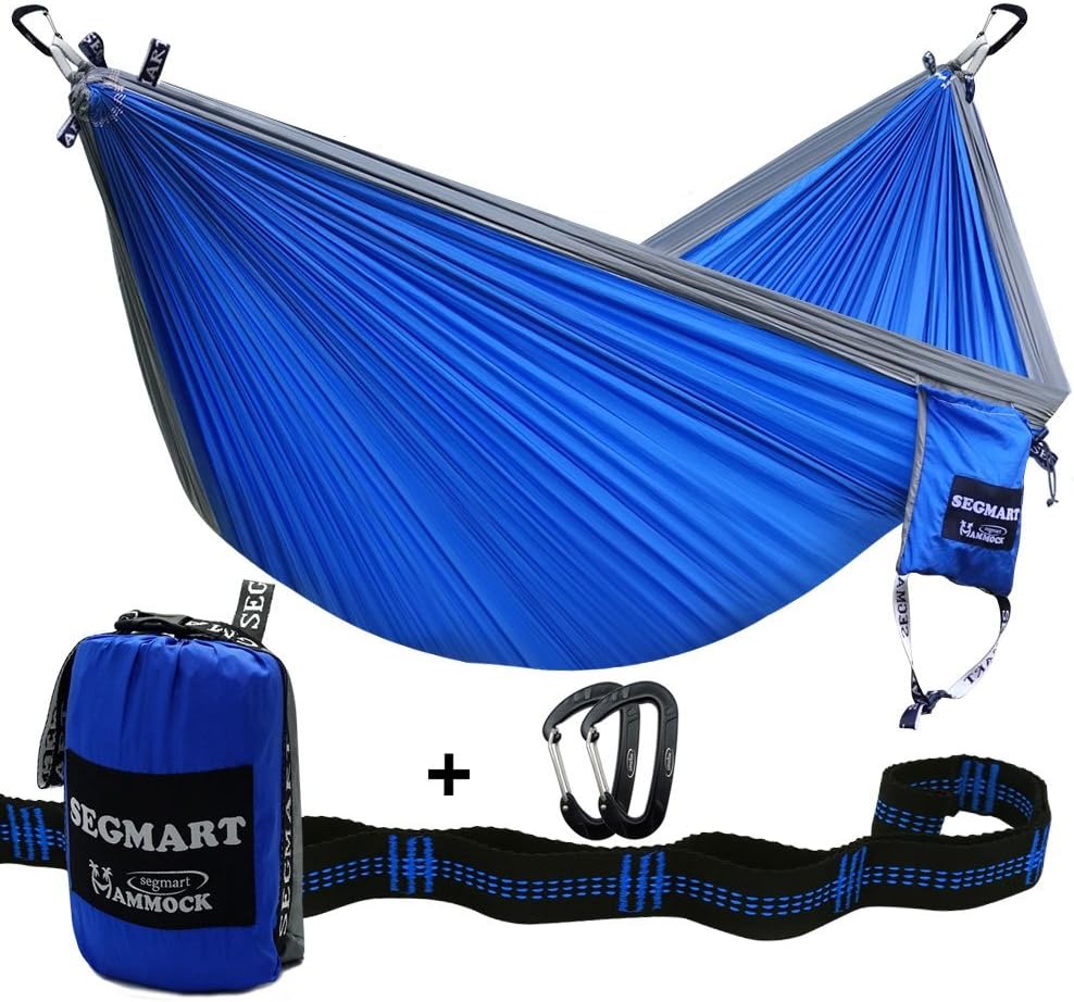 SEGMART Double Hammock with Two Tree Straps & Carabiners, 600lbs