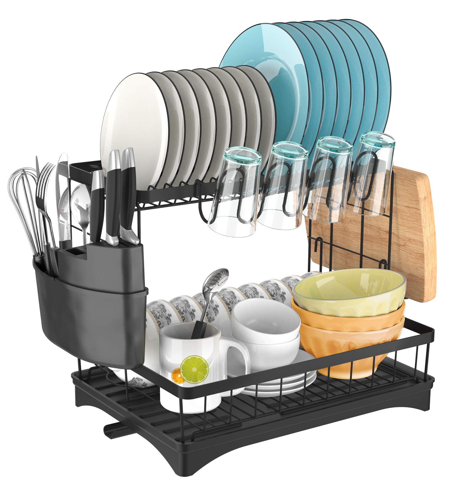 Buy Dish Drying Rack, YASONIC 2Tier Kitchen Dish Rack with Swivel Spout Trays, Rustproof Dish