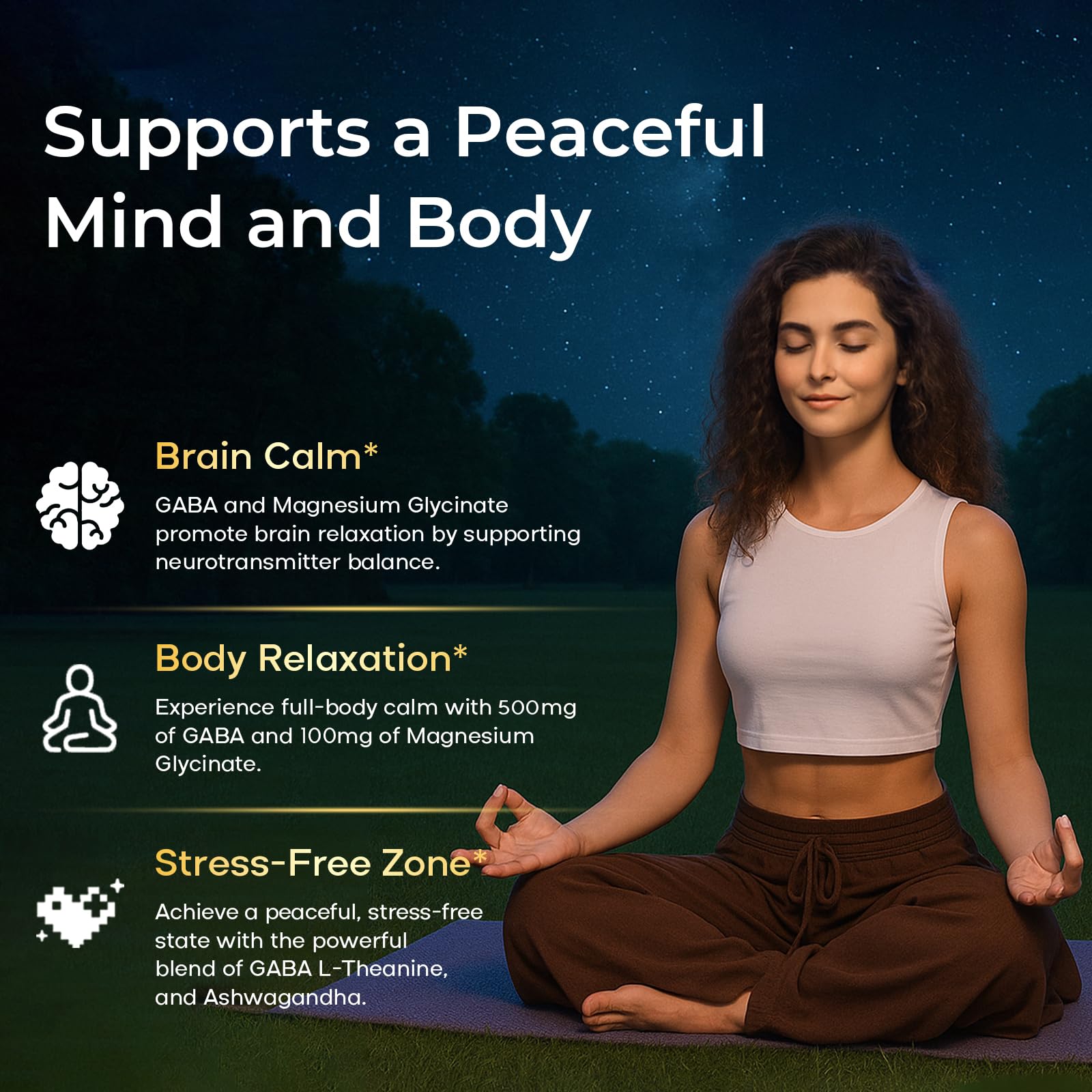 GABA Gummies 500mg for Stress Support, Relaxation, Melatonin-Free 1 Pack — Amazon image 3