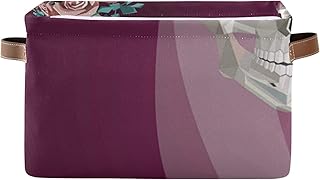 Aufbewahrungsbox Dekorative Aufbewahrungsbehälter für Regale, Badezimmer-Aufbewahrungskörbe mit Ledergriffen, Handwäsche, Leinwand - Schädel-Braut-Blume