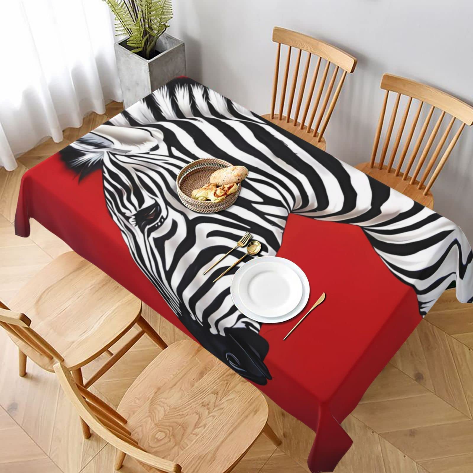 Nappe rectangulaire zèbre rouge 152x228 cm pour table de cuisine et dîner