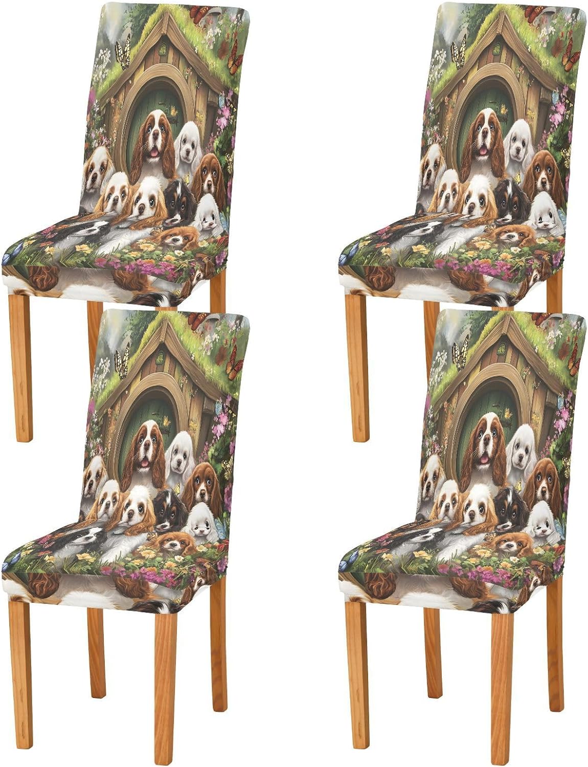 ALAZA Chair Covers for Dining Room, Many Flower Butterfly Charles Cavalier Dog Stretch Chair Cover Sets Chair Protector Removable Washable for Ktichen Restaurant Hotel
