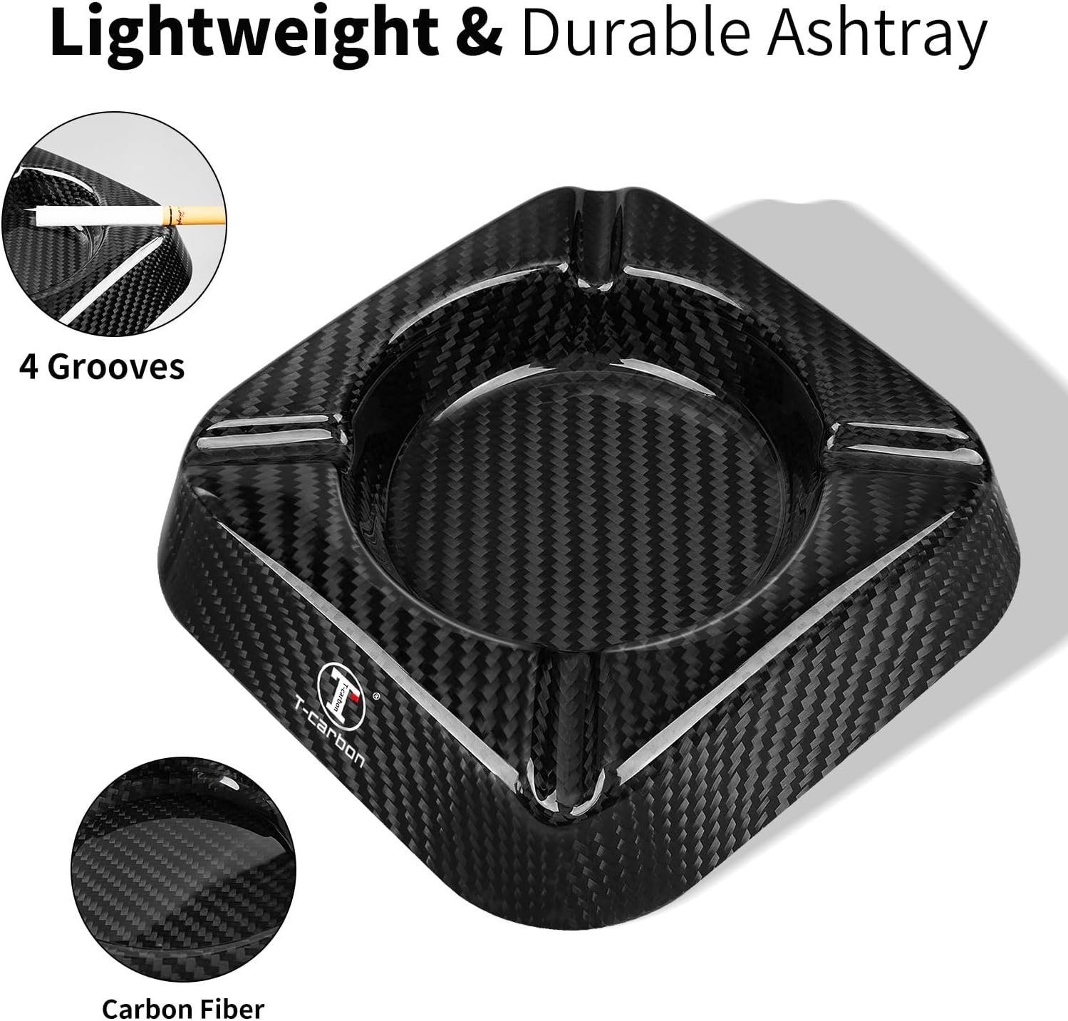 T-carbon Carbon Fiber Ashtray, Small Square Cigar Cigarette Tray for Patio image 3