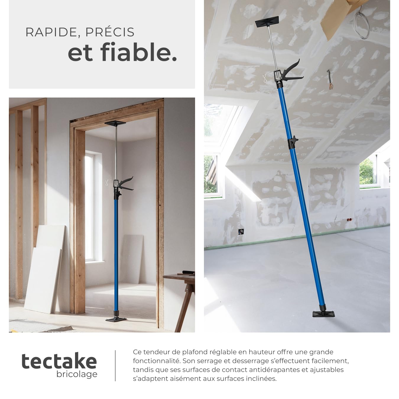Tectake Lot de 2 Etais Télescopique Support Plafond, Réglable 115-290 cm, Charge Max 30 kg, Fixation Rapide, Bleu