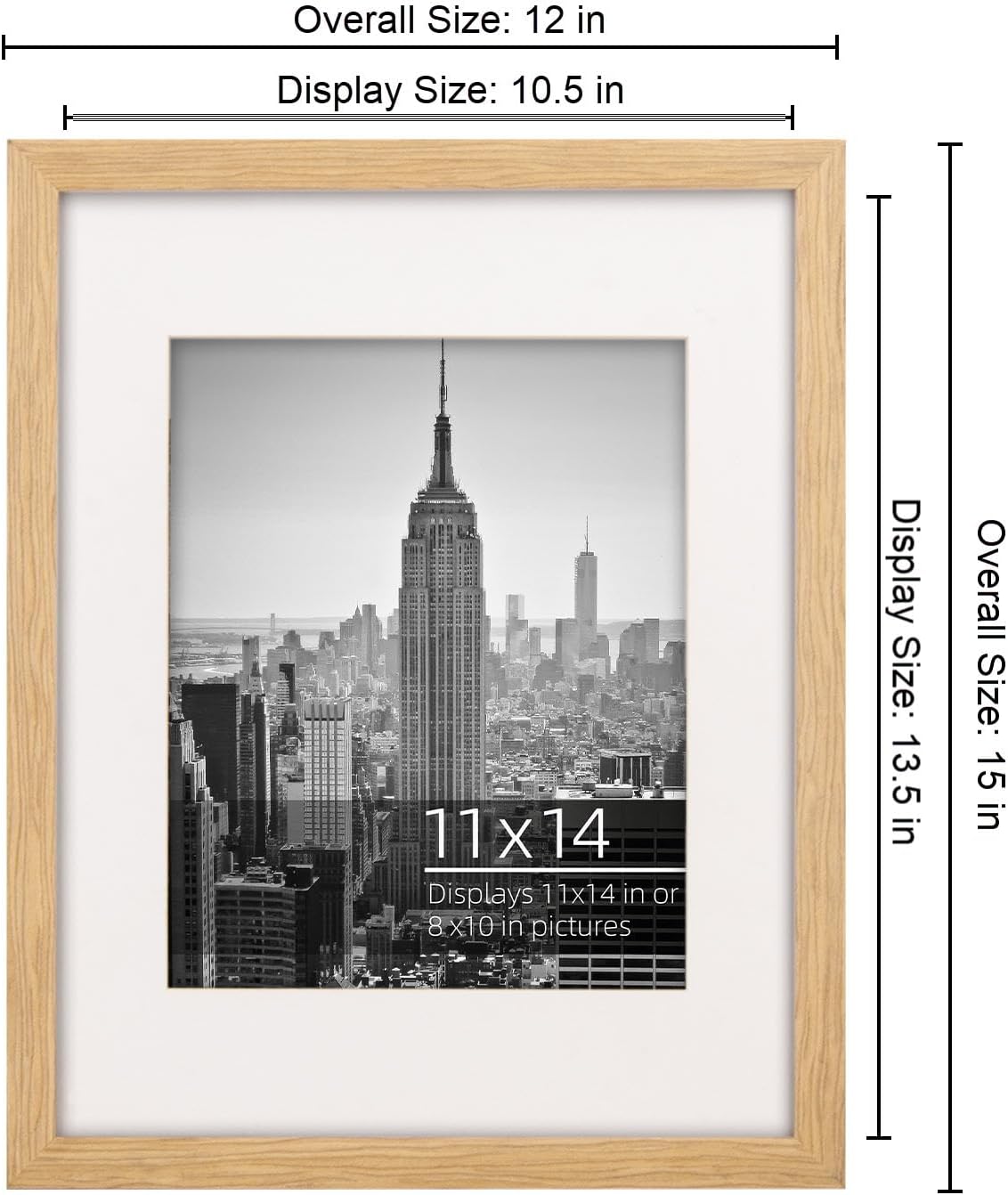 11x14 Wooden Natural Grain Picture Frame Set, Display 8x10 photo with mat, Wall Mount Vertically or Horizontally, Natural Oak Textured,3 Pack