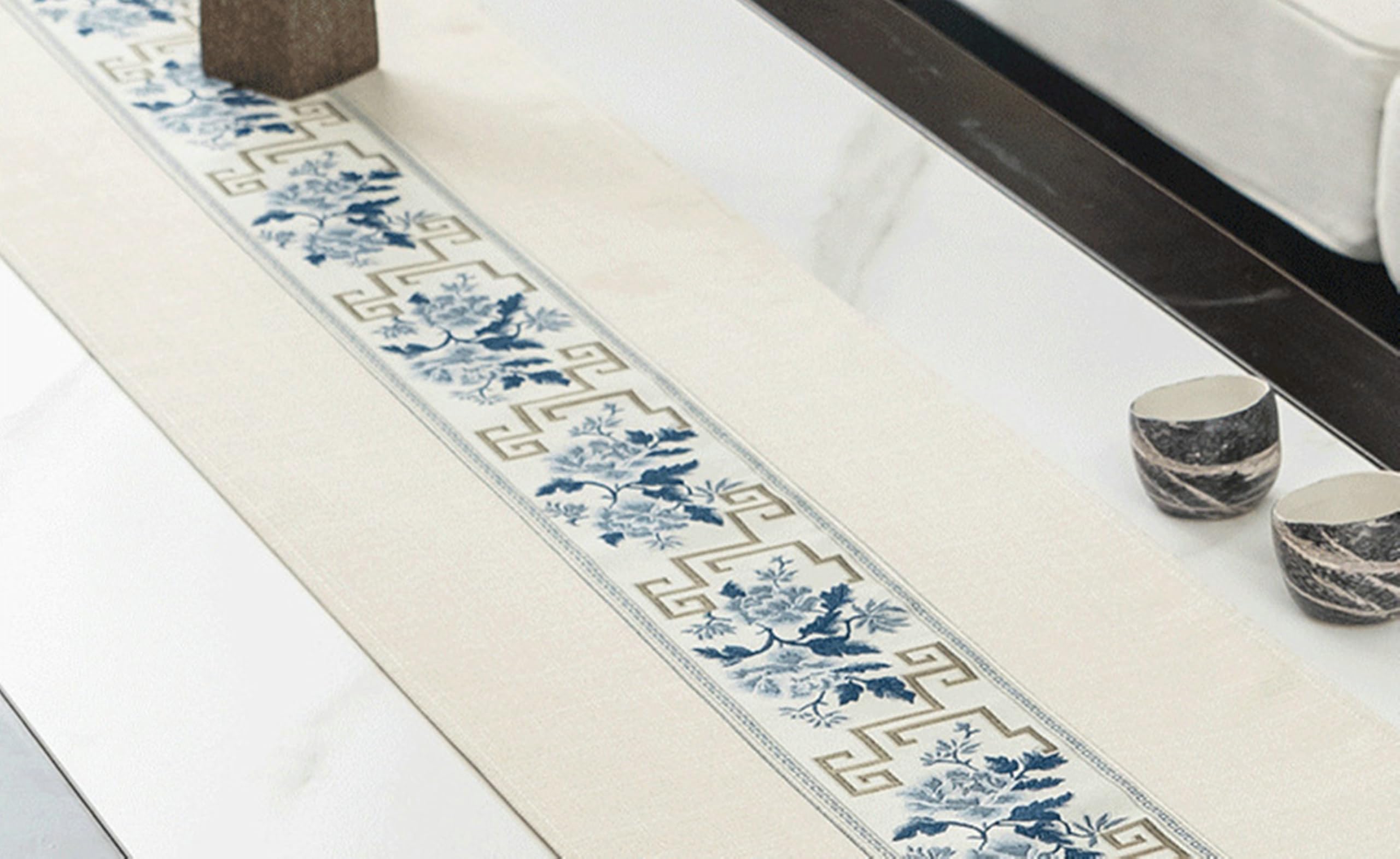 Gualiy Tischläufer Beige Modern 33 x 280 cm, Chinesisch-Stil Blume Muster