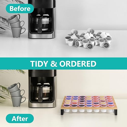 Miniatura 6 de Soporte para cápsulas de café, paquete de 2 unidades, organizador de cajones de cápsulas de café de bambú, soportes para cápsulas K para mostrador,