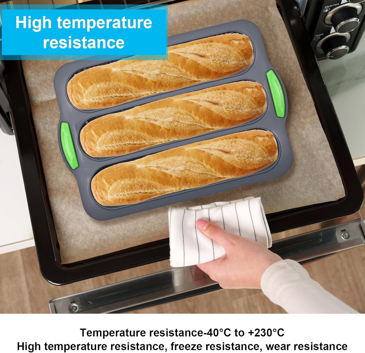 Stampo Per Baguette In Silicone Antiaderente - Teglia Forno Per Pane Francese A 3 Fessure, Lavabile - Foto 2