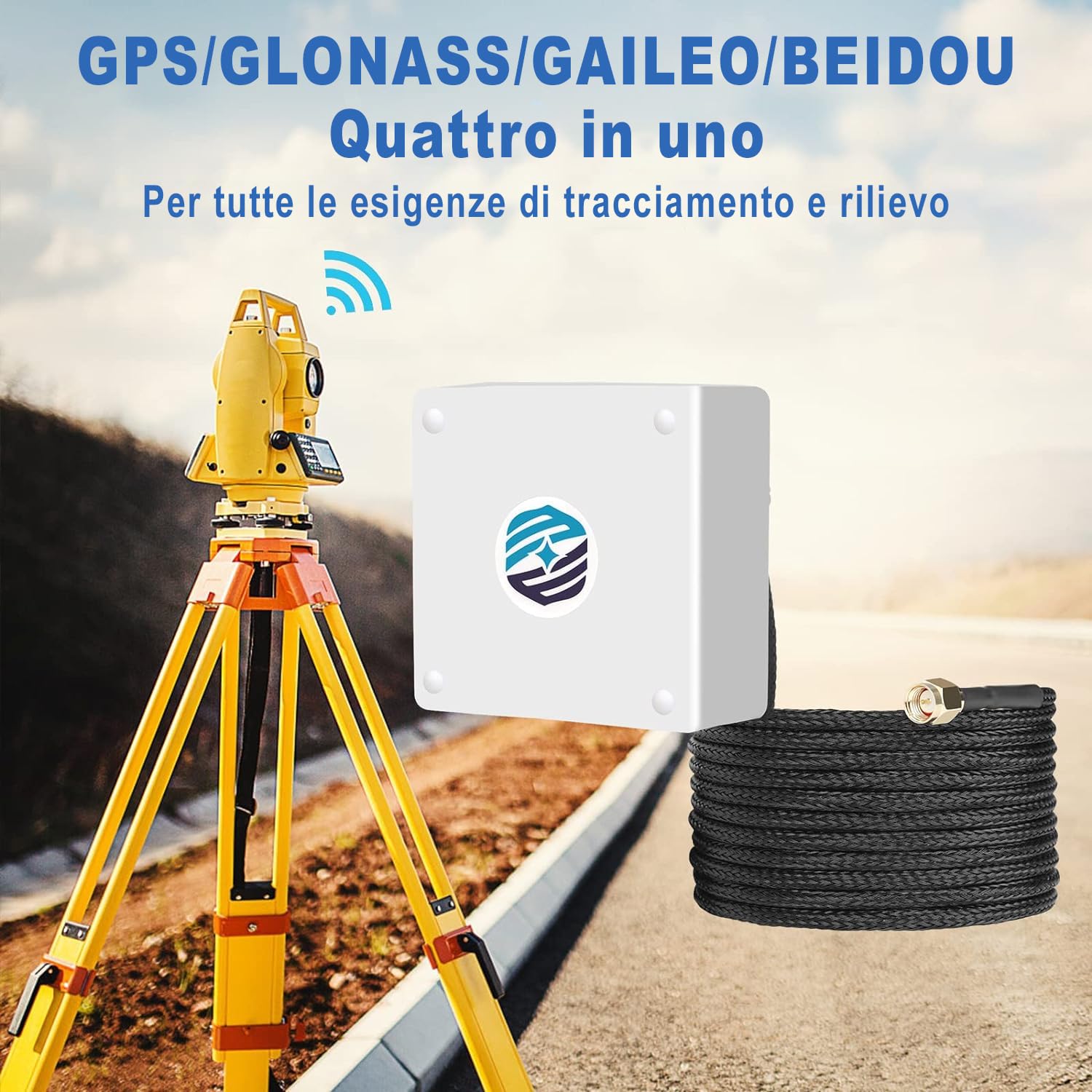 Maswell GNSS Antenna GPS SMA maschio, GPS GLONASS BEIDOU GAILEO banda L1 1561-1602MHz, montaggio a vite e autoadesivo, cavo impermeabile IP67 stabilizzato ai raggi UV in nylon intrecciato