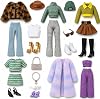 WanderGo 23 Pcs Doll Clothes And Accessories, Include 5 Doll Fashion Sets Outerwear, Sweaters, Trousers, Pencil Skirts, Hats, Sunglasses, Shoes, Necklaces, Bags, For 11.5 Inch Girl Dolls (No Doll)