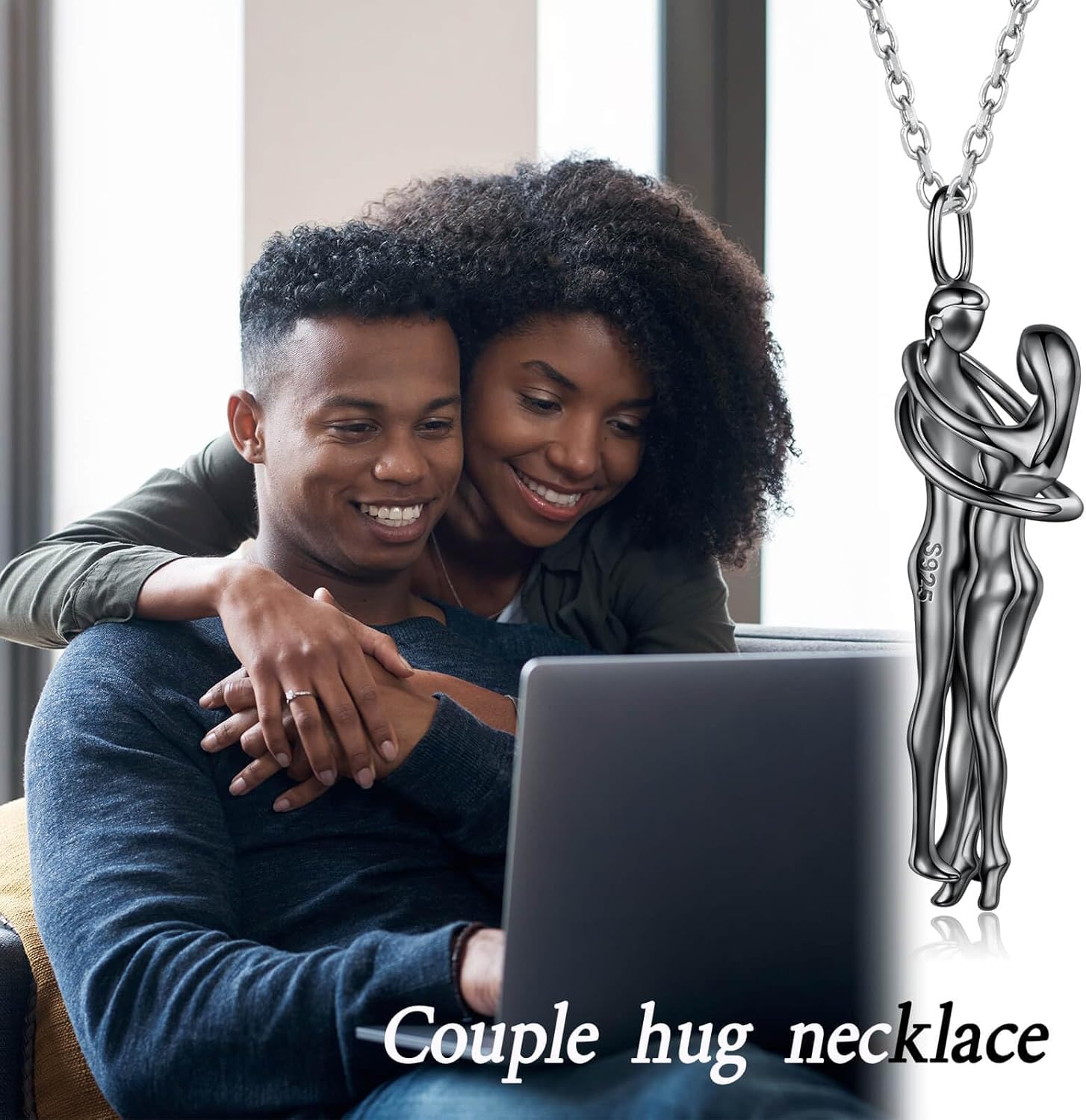 Sariel Valentine's Day Gift Necklaces for Women Hug Necklace for Women Wife Girlfriend 925 Sterling Silver Man and Woman Hugging Necklace Couples Jewelry Gifts - Image 5