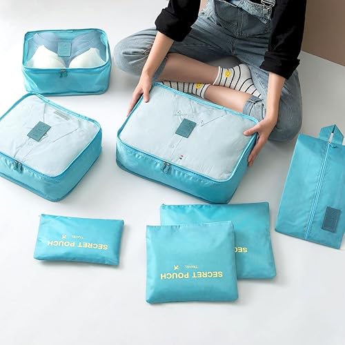 Vista 8 de INVODA 7 cubos de embalaje de varios tamaños para maletas de viaje, bolsas organizadoras, bolsas de viaje ligeras (azul cielo)