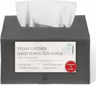 Hirano's BAZAAR Funda estética de cuero vegano para caja de toallas de mano de papel desechable, compatible con toallas de mano de papel Kleenex (carbón ahumado)