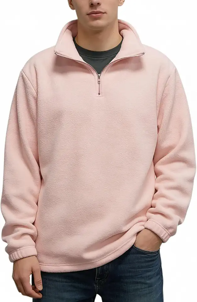 Men's Fleece Pullover Quarter Zip, Lightweight Winter Jacket Soft Thermal Sweater for Men, Outdoor Running Coat