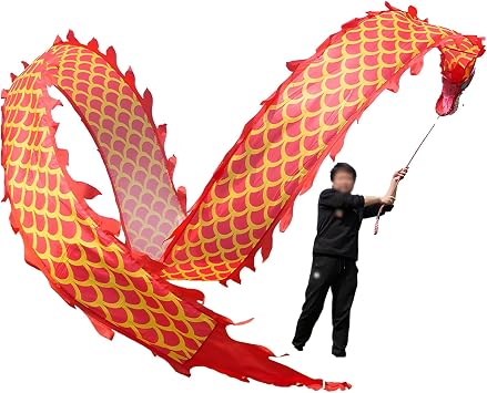 Dragon Ribbon Poi with Dragon Head, Juggling Sets for Party Outdoor Fitness, Dragon Dance Poi for Young ElderlyRed