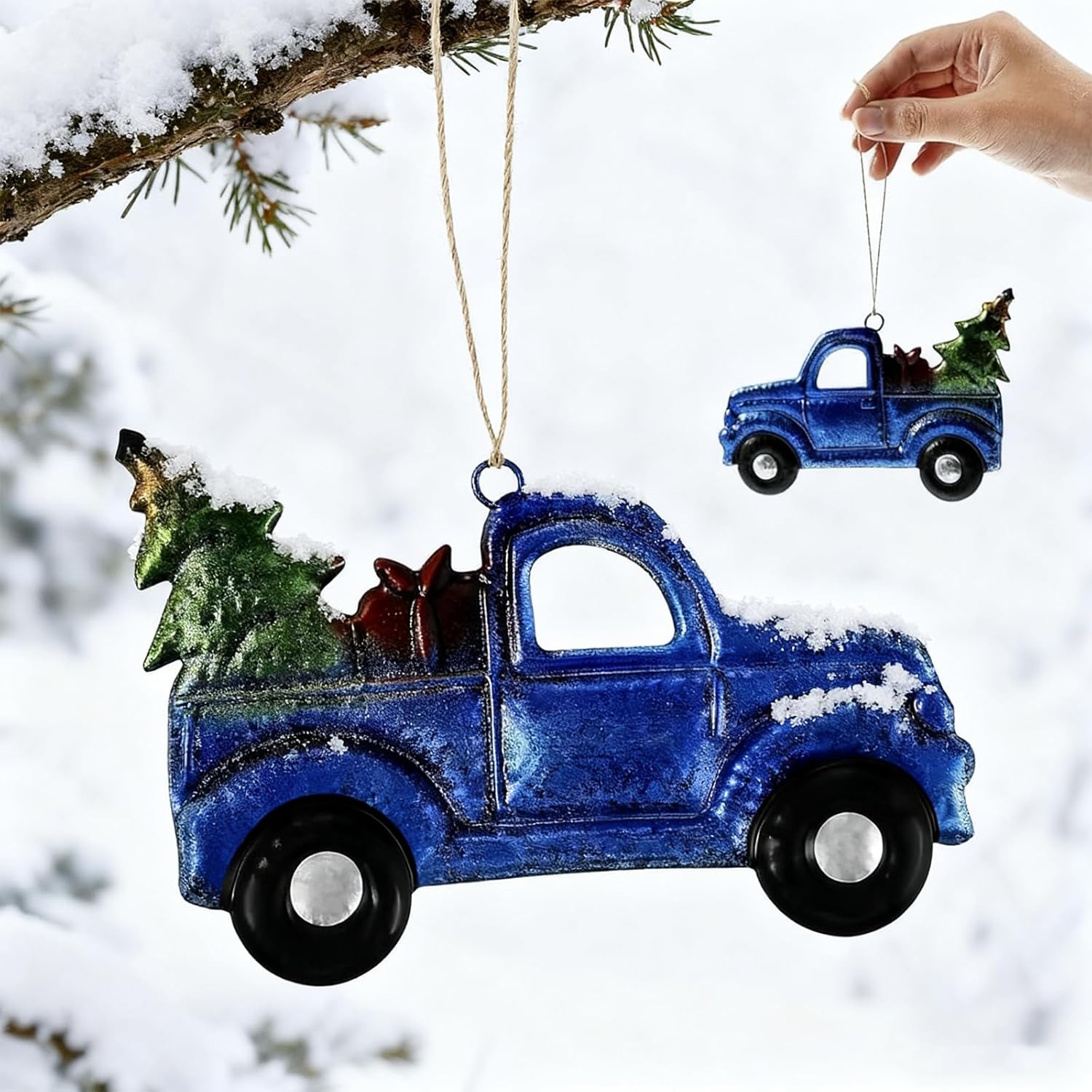 Christmas Truck Ornaments, Iron Vintage Christmas Hanging Decoration for Xmas Tree Home Farmhouse (Blue) - Image 7