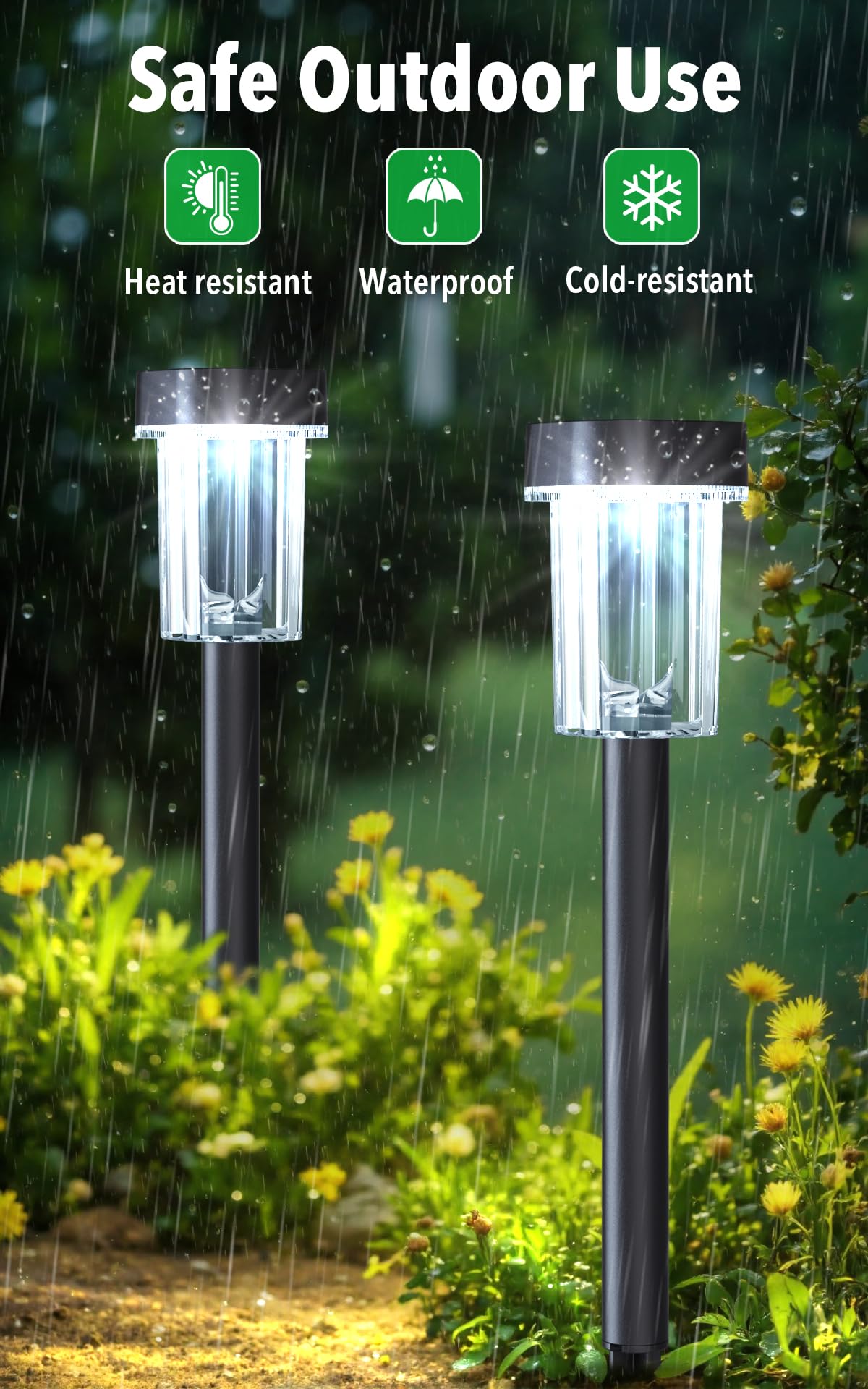 LIANGLOME Solar-Wegleuchten für den Außenbereich, IP55 wasserdicht, solarbetriebene Gartenleuchten, 6000 K, kaltweiße LED, automatisches Ein-/Ausschalten, Outdoor-Solarleuchten für Hof, Auffahrt