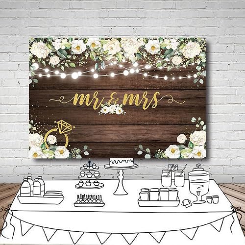 Miniatura 5 de AIBIIN Telón de fondo de Mr & Mrs de 10 x 7 pies, para despedida de soltera, decoración rústica de madera blanca, fondo de fotografía, boda,