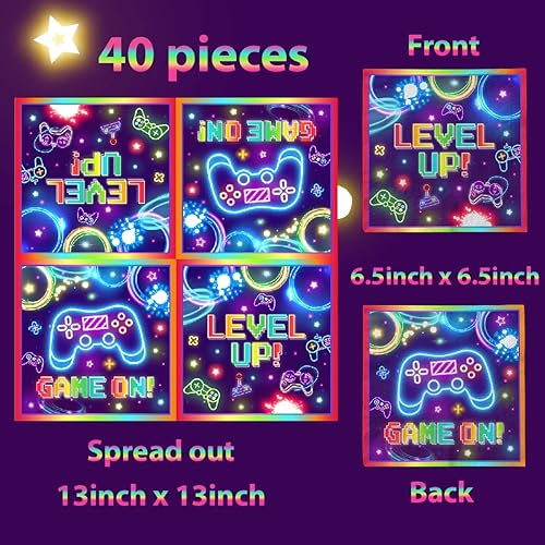 Miniatura 2 de Decoraciones de fiesta de videojuegos, 40 servilletas desechables de neón para fiestas de videojuegos, para niños, niñas, jugadores, tema de