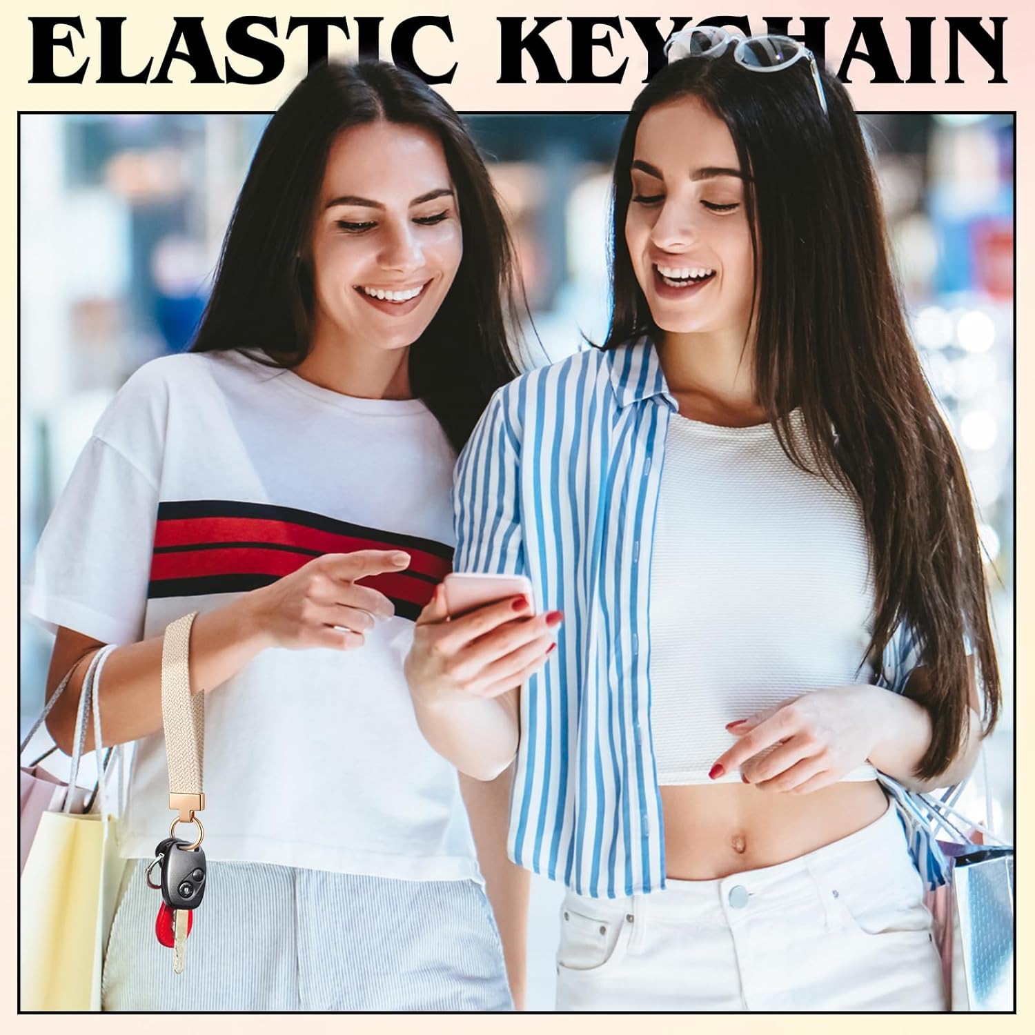 Nosiny 3 Pcs Stretchy Keychain Wristlet Woven Wrist Lanyard for Car Keys Cute Key Chain with 3 Keyrings and D-ring - Image 5