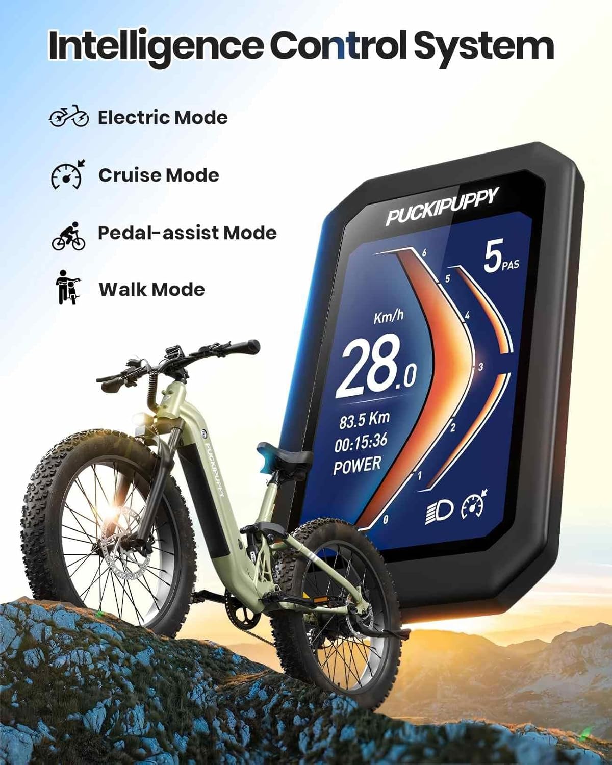 PUCKIPUPPY Electric Bike for Adults 960W, 48V 20AH Battery Adult Electric Bicycles, 26" Fat Tire Full Suspension Step-Thru Ebike, 28MPH Mountain Ebike, 7 Speed, 80Miles Range