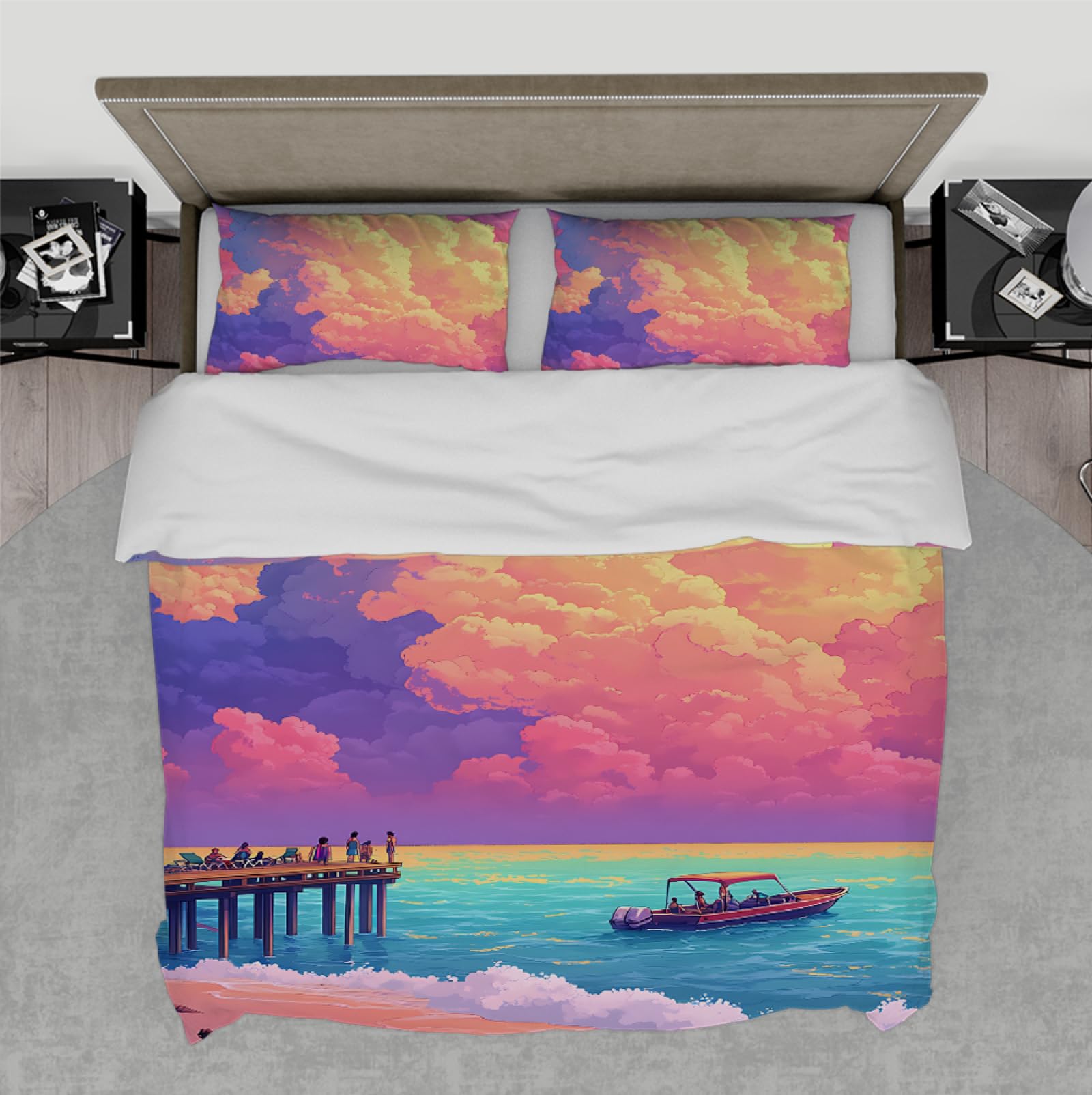 Housse couette d’été vue sur la mer ensemble literie 3 pièces 200x220 fermeture éclair