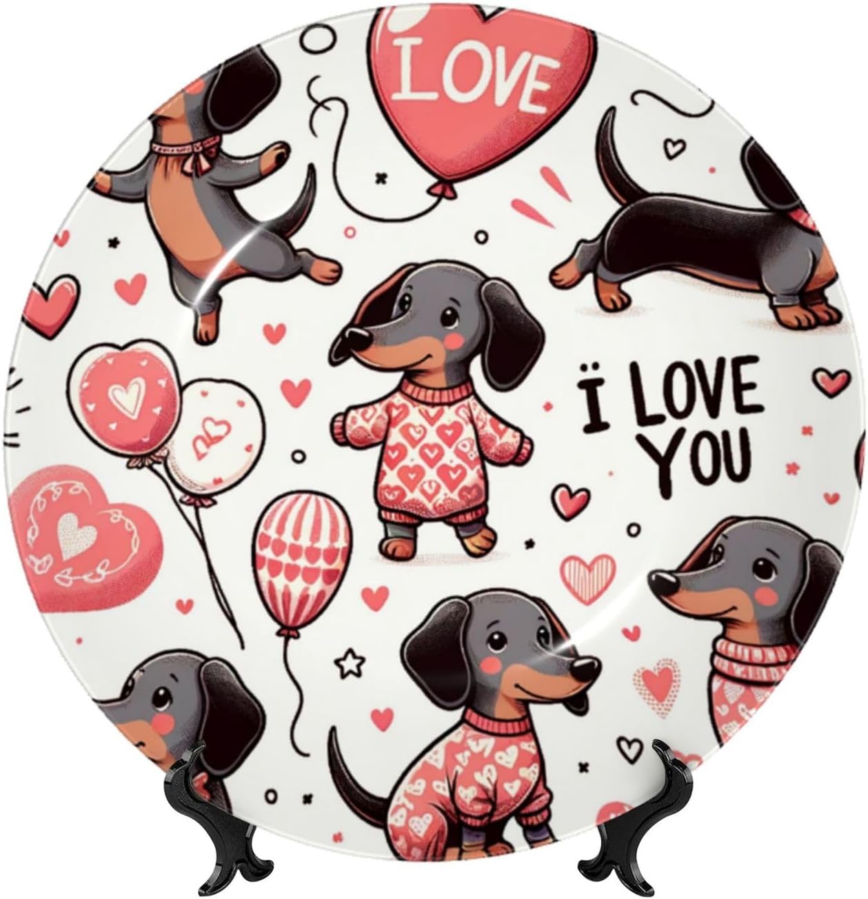 Dachshund-Love-Valentine 10 Inch Decorative Plate With Stand, Elegant Display Wall Plate For Home Decor