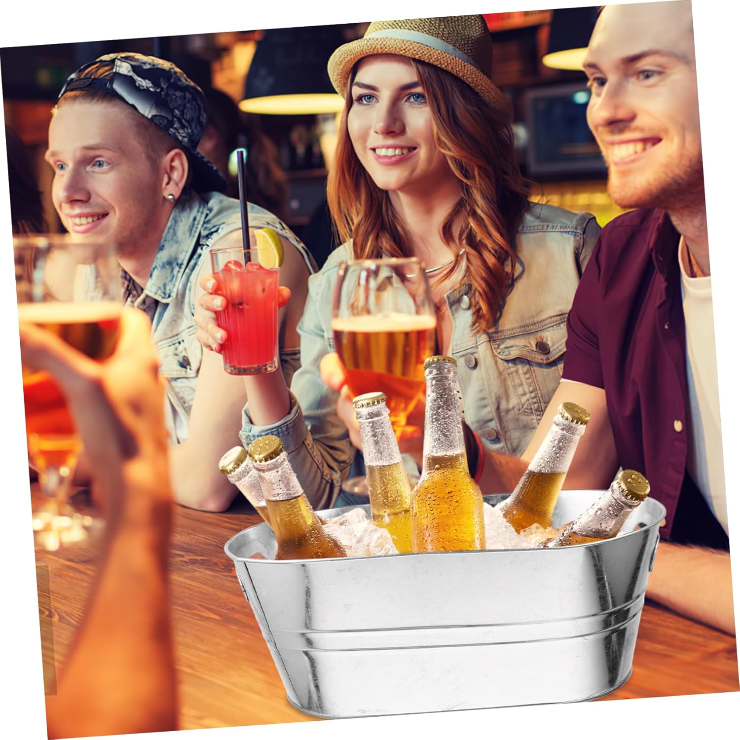 PRETYZOOM Metal Beer Ice Bucket Stainless Ice Cubes Container Party Beverage Bucket Iron Drink Tub for Outdoor Events