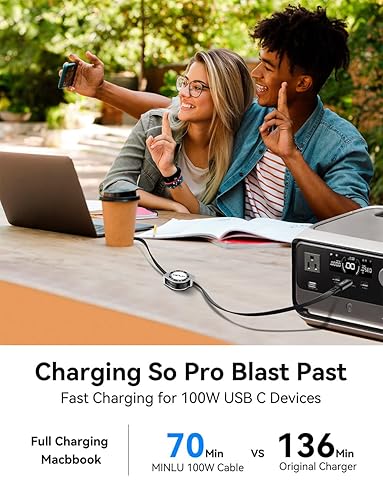Miniatura 4 de Cable retráctil USB C a USB C (1.2 m, 2 unidades), cable de carga rápida USBC 5A de 100W, cable de carga tipo C para iPhone 17 16 15 Pro Plus Pro