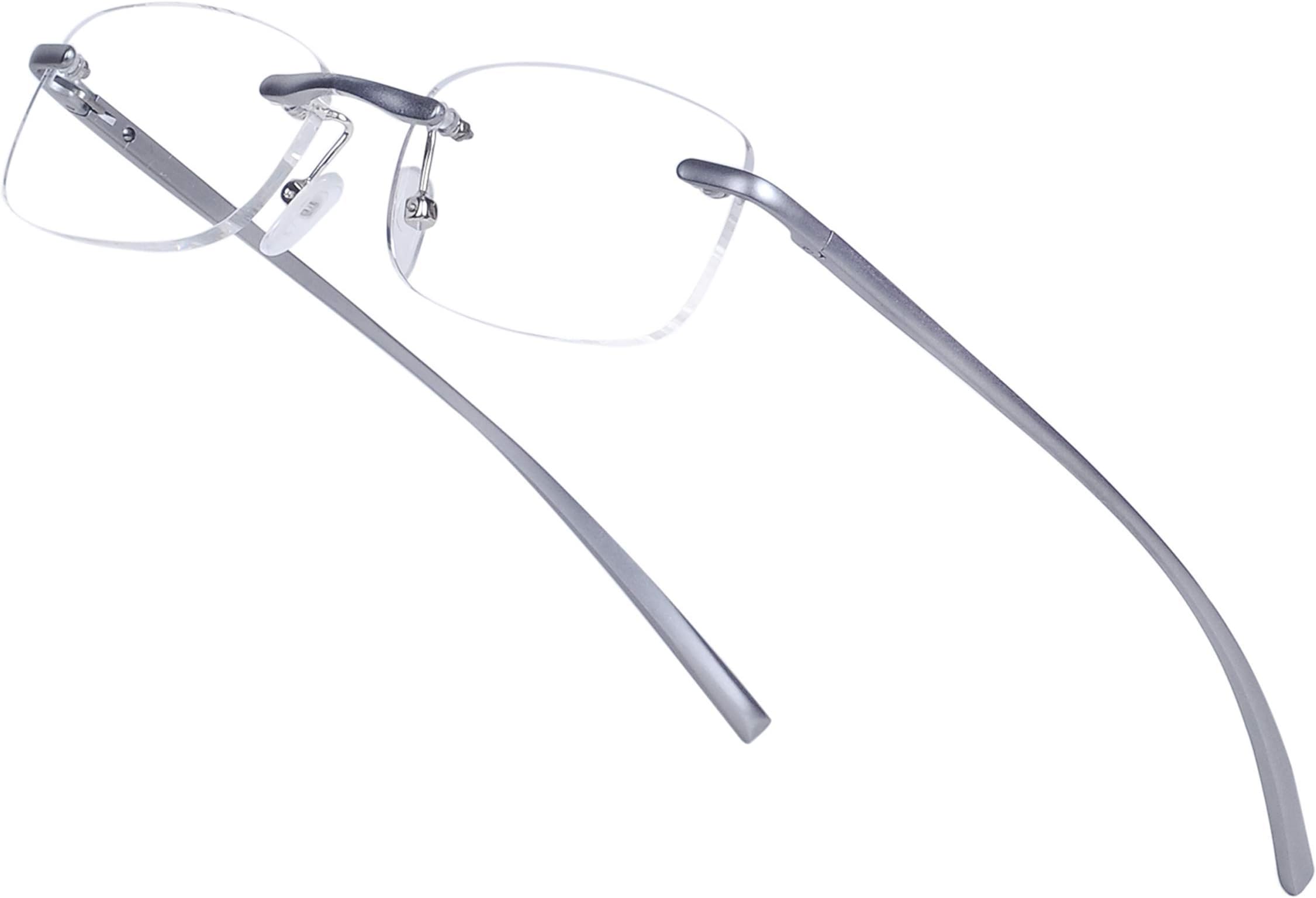 Rimless Reading Glasses for Mens Womens Blue Light Blocking, Glasses Strap, Glasses Case