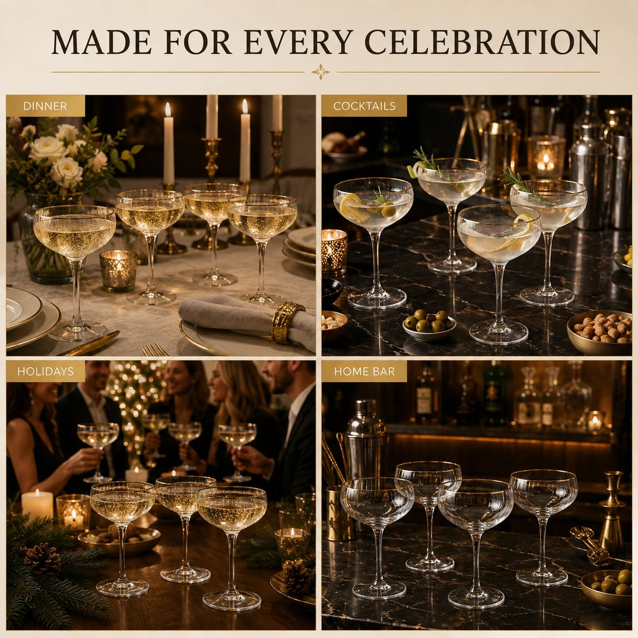 Elegant Coupe Cocktail Glasses - Set of 4 -3 Elegant Coupe Cocktail Glasses - Set of 4 -3