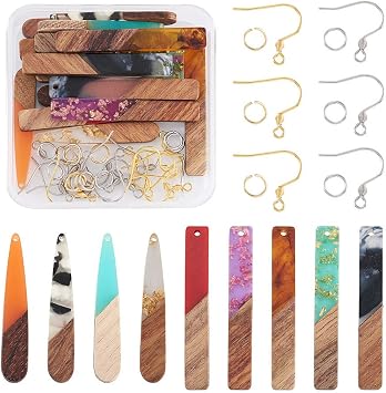 Sparkeads 138pcs Resin Wood Earring Charms Teardrop Rectangle Dangle Wooden Pendants Jewelry Earring Making Kit for Earring Necklace Making for Women