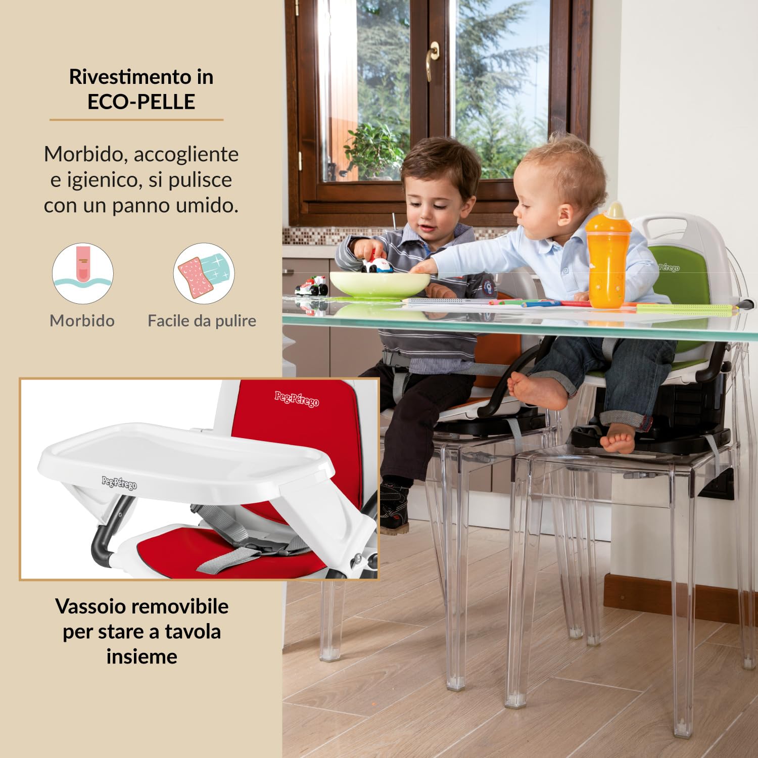 PEG Rialto Alzasedia Pappa, Sedia Bimbi Portatile e Regolabile, Chiusura Compatta, Vassoio Rimovibile, Seggiolone da Viaggio per Bambini da 6 Mesi a 3 Anni (0-15 kg), Petrolio