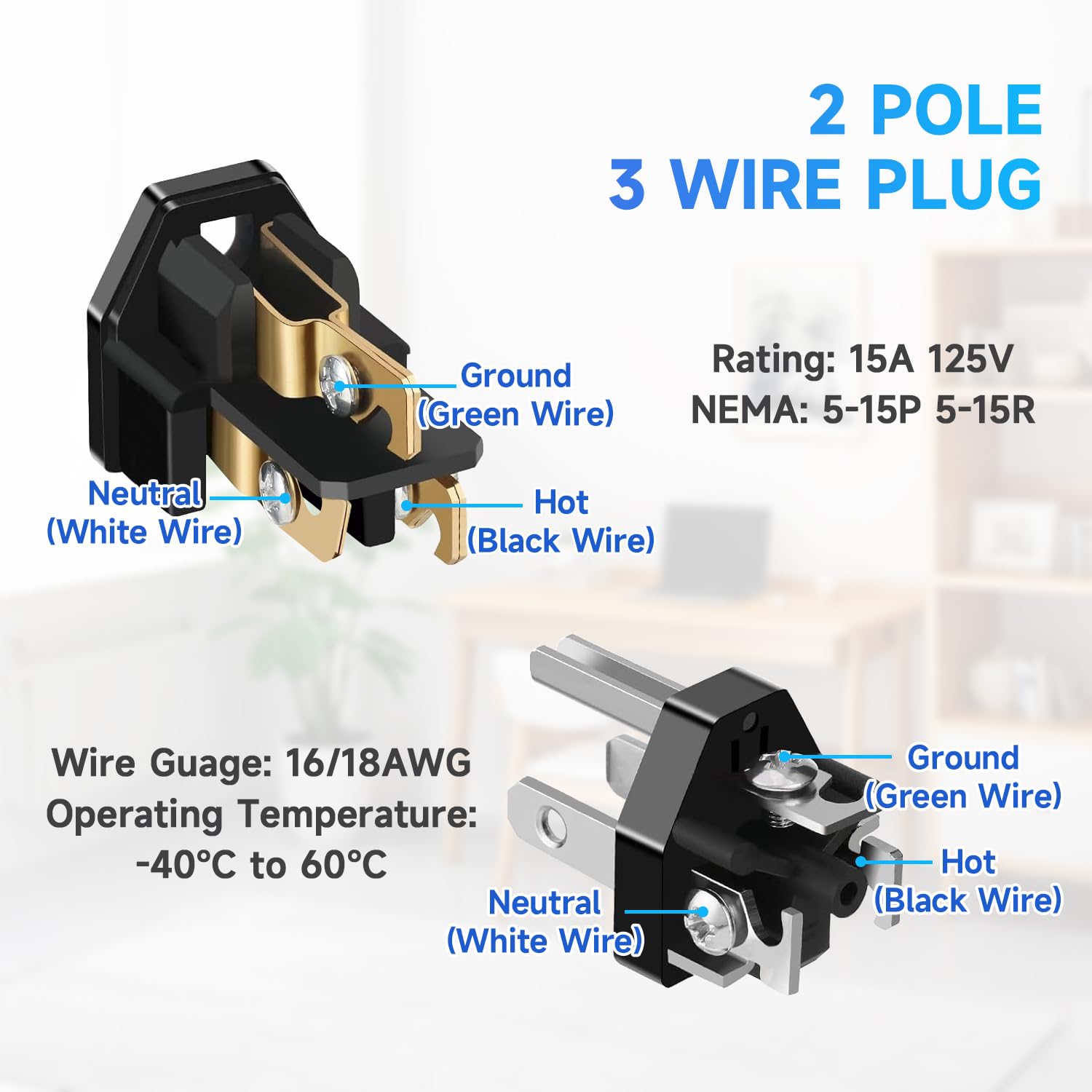 Replace Extension Cord Plugs - 2 Sets -3 Replace Extension Cord Plugs - 2 Sets -3