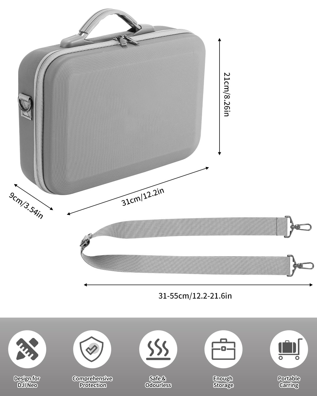 Sac de Rangement pour DJI Neo, Sacoche de Transport, Rigide Étui de Voyage pour DJI Neo, Radiocommande RC-N3 et Accessoires, Gris