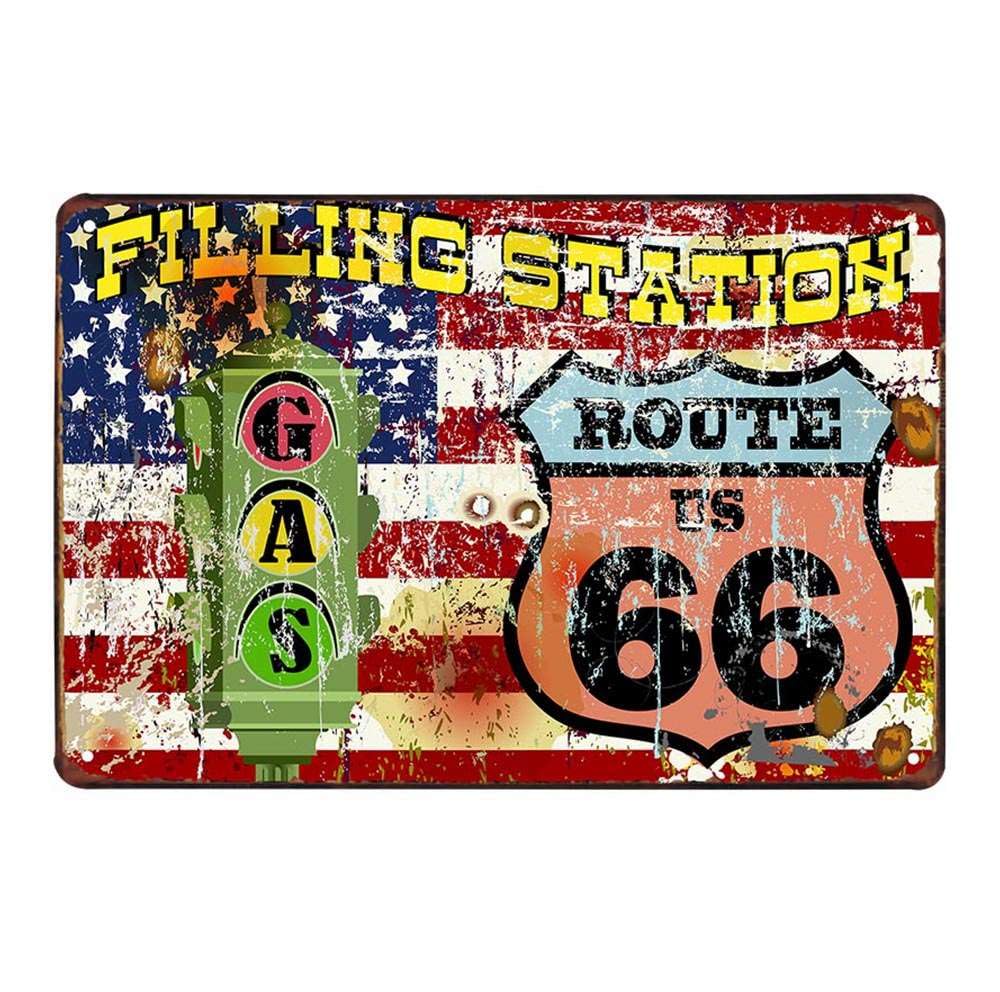 Route 66 Gas Motorcycles – Targa in metallo retrò vintage set di 4
