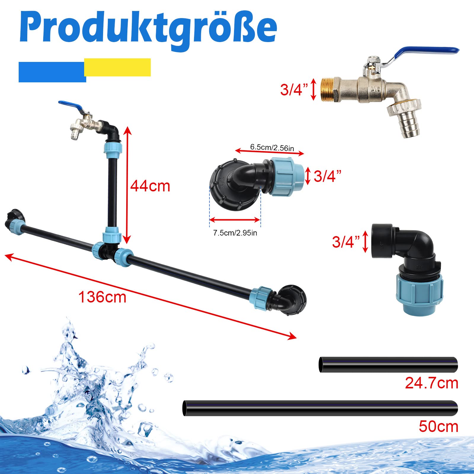 IBC Cuello de cisne 3/4 pulgadas, adaptador IBC, válvula de depósito, grifo de salida para tanque de agua de lluvia, grifo de salida IBC adaptador (TyP 2)