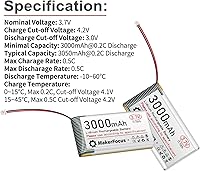 Vista 3 de MakerFocus 2 piezas 3.7V 3000mAh Batería recargable de polímero de litio 1S LiPo con placa de protección, cinta de goma aislante y conector JST 1.25