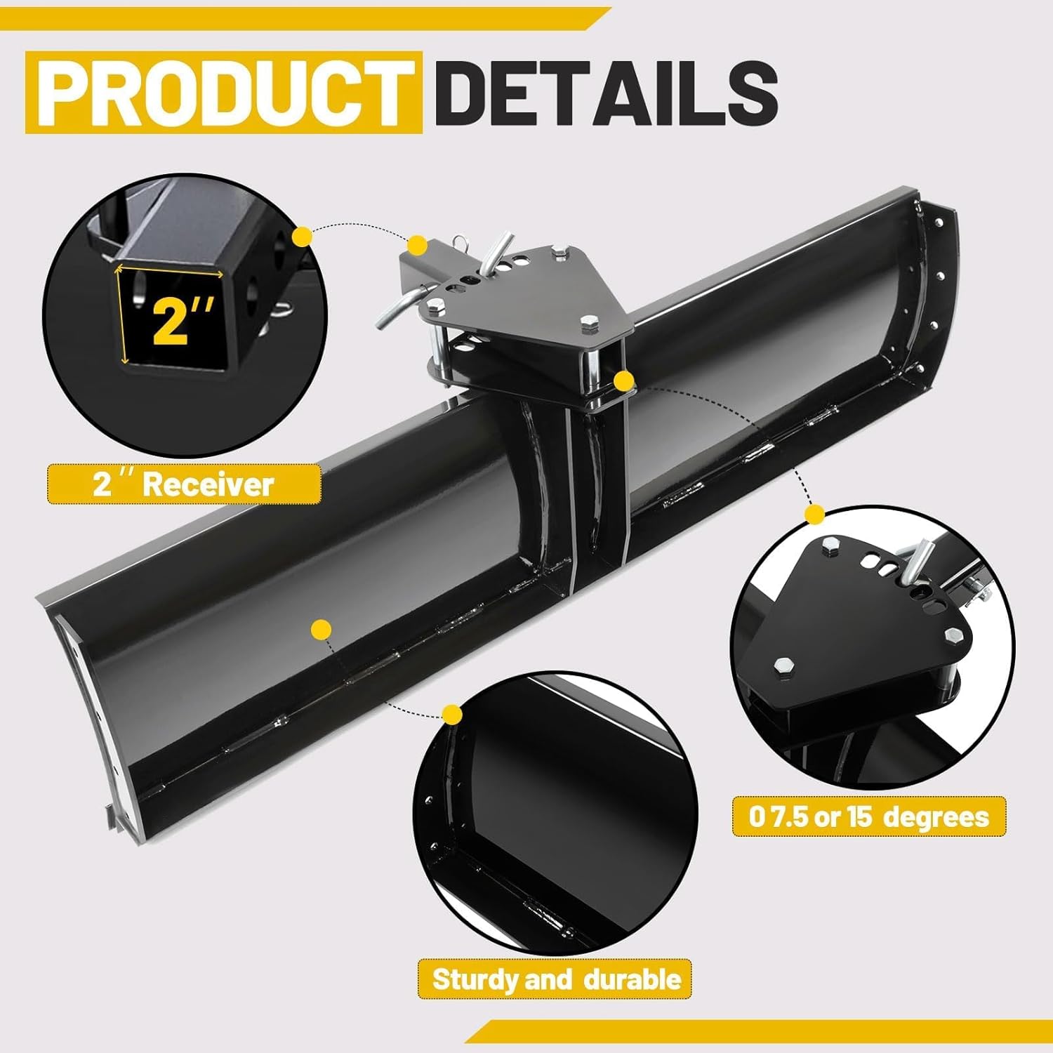 Scrape Blade Implement 3-Point 48" 2 Inch Receiver for ATV UTV Tractor Adjustable Degrees Rear Grading Blade Attachment Driveway Grader Ground Leveler Snow Plow Kit