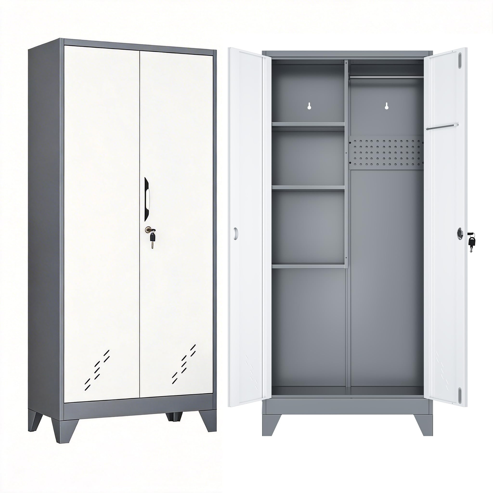Lockable Utility Storage Cabinet with Pegboard - 61" H