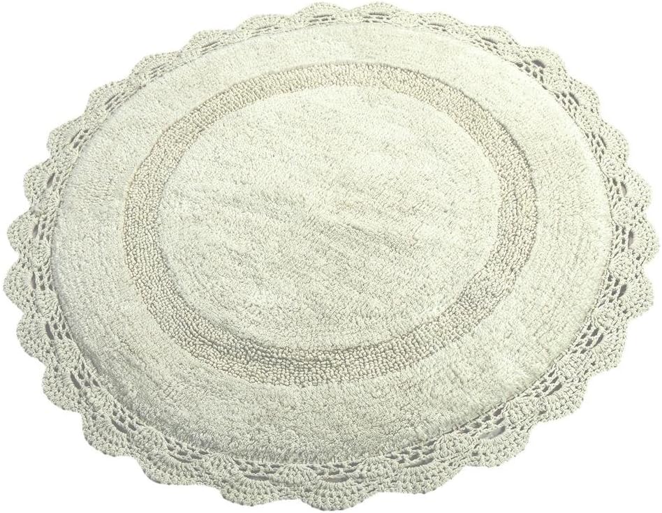 Designer Round Handknit Crochet Cotton Area Rug, 3 feet (Ivory)