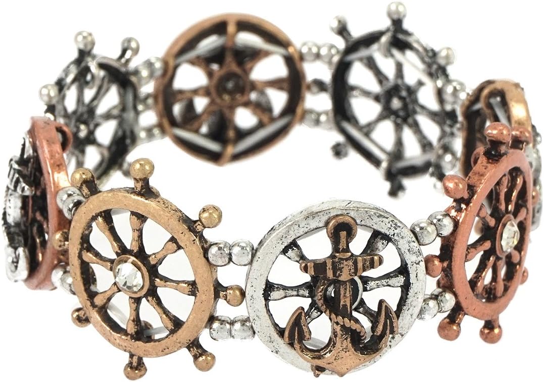 Anchor & Shipwheel Art Deco Stretch Bracelet