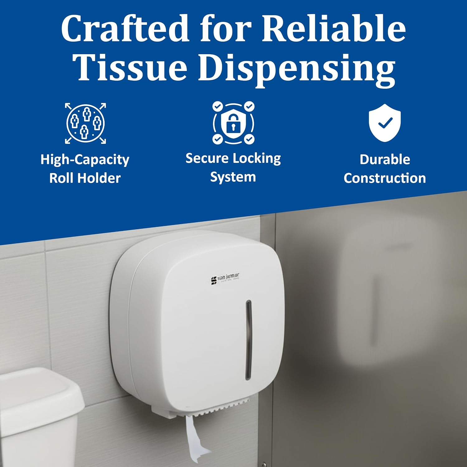 San Jamar Timeless Jumbo Tissue Dispenser, Single Roll Holder with 9" Roll Capacity, Durable Construction with Viewing Window for Commercial Bathrooms & Restrooms, White