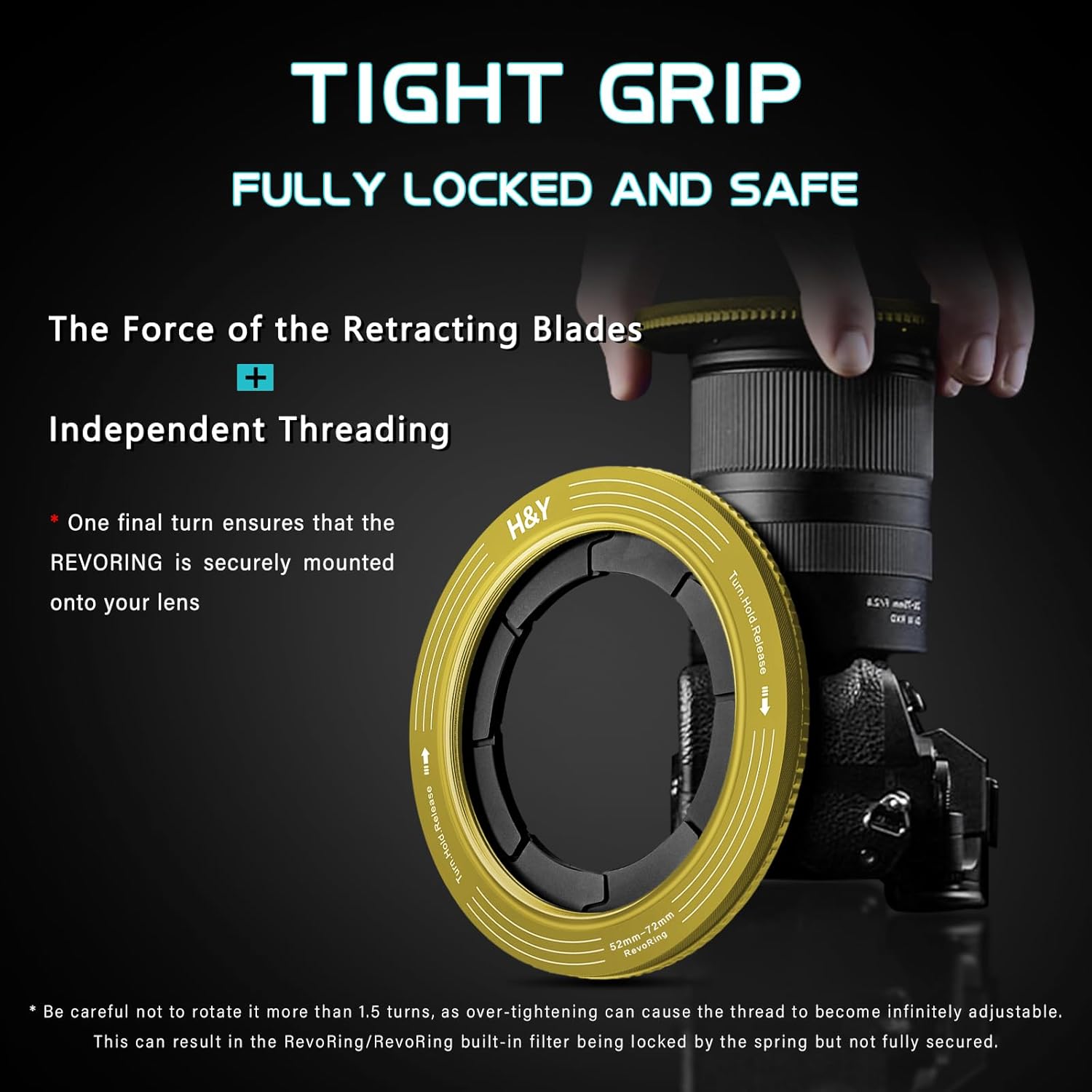 H&Y Step-Up Rings Adapter Variable Step Up Ring Lens Filter Adapter Rings Stepping Up Ring 52-72mm to 77mm Yellow, RevoRing Series