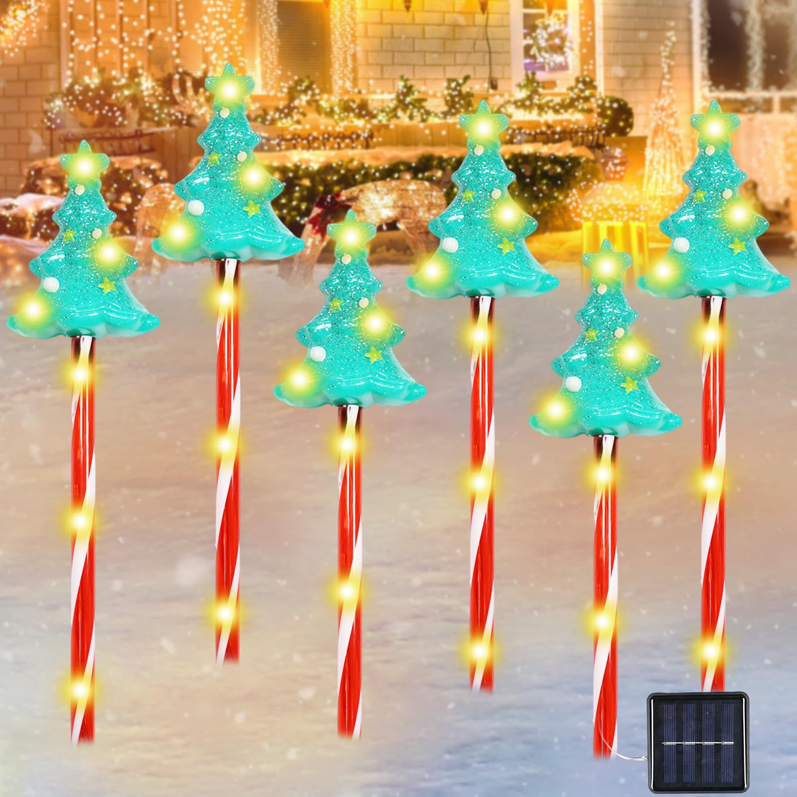 6 unidades de decoración de Navidad para exteriores, luces solares para exteriores, luces solares para exteriores, luces LED para exteriores, luz blanca cálida, lámparas solares para jardín, terraza,