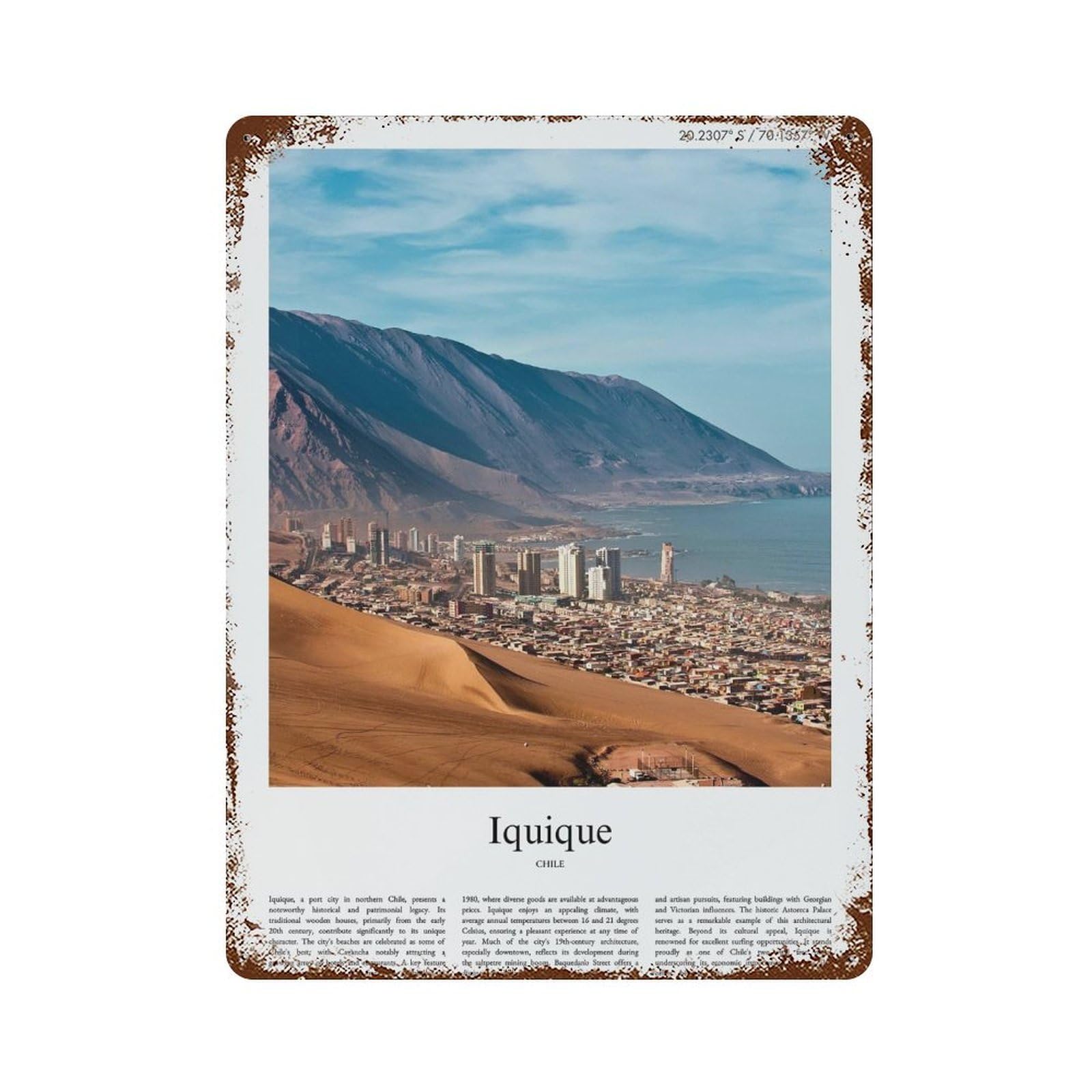 xiaoxiaoshen Iquique Chile City Scenery Wall Decor Art Metal Tin Poster Modern Home Decor Art Home Bar Shop Decorations Vintage Sign 40x30cm